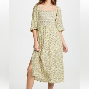 Wayf Nevah Smocked Midi Dress